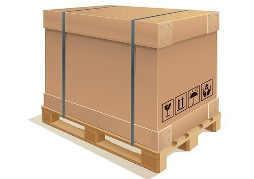 Heavy-duty corrugated transport box on a pallet