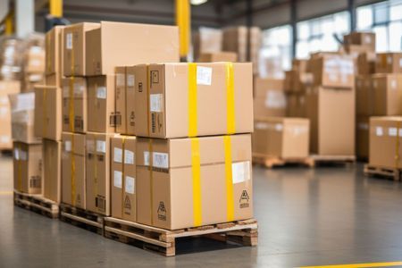 Industrial cartons secured on pallets for dispatch